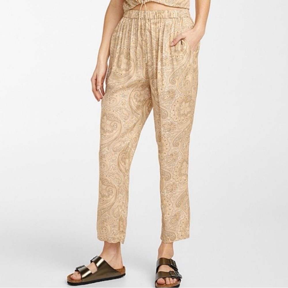Amuse Society Beige Paisley Wide Leg Pants Comfort Boho Casual Size Medium